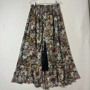 skirt sz L dark floral elastic pull on maxi chiffon buttons whimsigoth fairy
